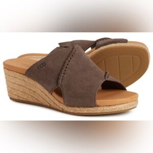 UGG Taia Wedge Slide Sandals - Suede (For Women) Color Mollasses  Sz 8